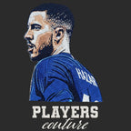 Eden Hazard Badge Men's Hoodie – close-up detail shot of the Eden Hazard Players Couture logo design