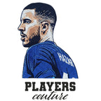 Eden Hazard Badge Men's T-Shirt – white close-up detail shot of the Eden Hazard Players Couture logo design