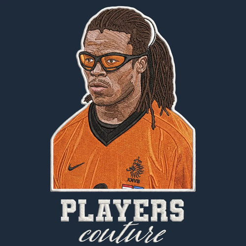 Edgar Davids Badge Men's Hoodie – close-up detail shot of the Edgar Davids Players Couture logo design