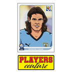 Edinson Cavani World Cup Sticker Men's T-Shirt – close-up detail shot of the Edinson Cavani World Cup Players Couture logo