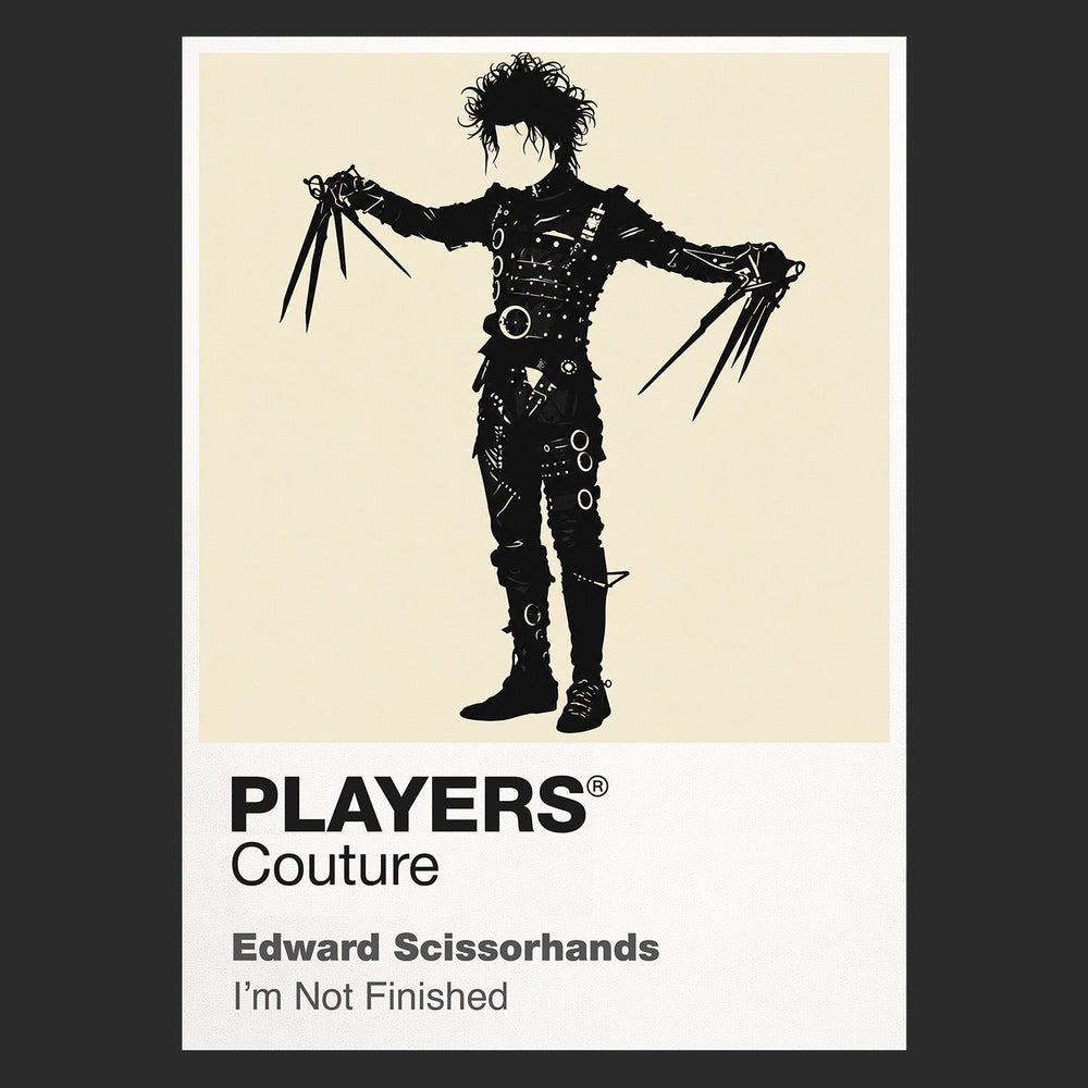 Edward Scissorhands Edward's wild black hair, leather silhouette and delicate scissor hands Icon Frame artwork in black