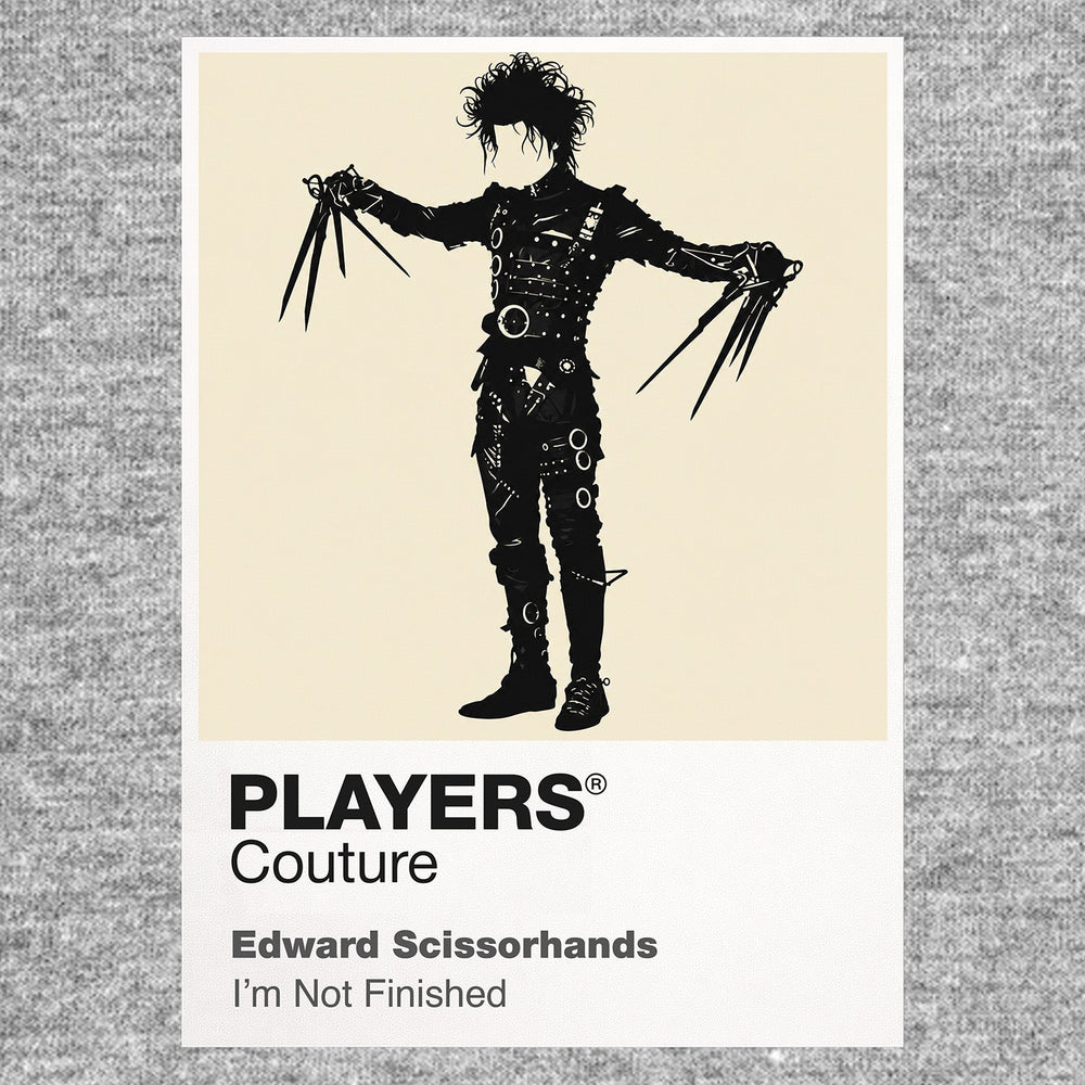 Edward Scissorhands Edward's wild black hair, leather silhouette and delicate scissor hands Icon Frame artwork in grey