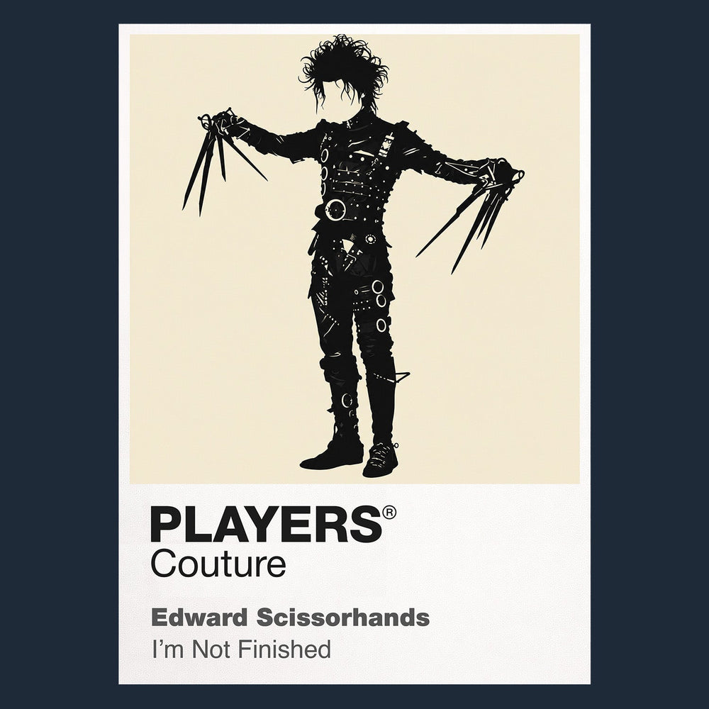 Edward Scissorhands Edward's wild black hair, leather silhouette and delicate scissor hands Icon Frame artwork in navy