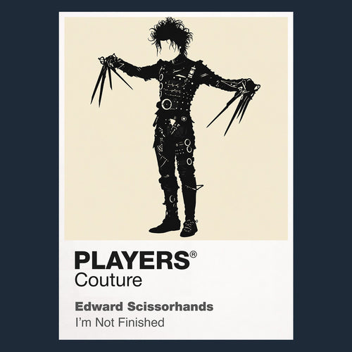 Edward Scissorhands Edward's wild black hair, leather silhouette and delicate scissor hands Icon Frame artwork in navy