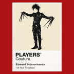 Edward Scissorhands Edward's wild black hair, leather silhouette and delicate scissor hands Icon Frame artwork in red