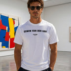 Edwin van der Sar Men's T-Shirt — lifestyle photo, White t-shirt