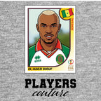 El Hadji Diouf World Cup Sticker Men's T-Shirt – grey close-up detail shot of the El Hadji Diouf World Cup Players Couture