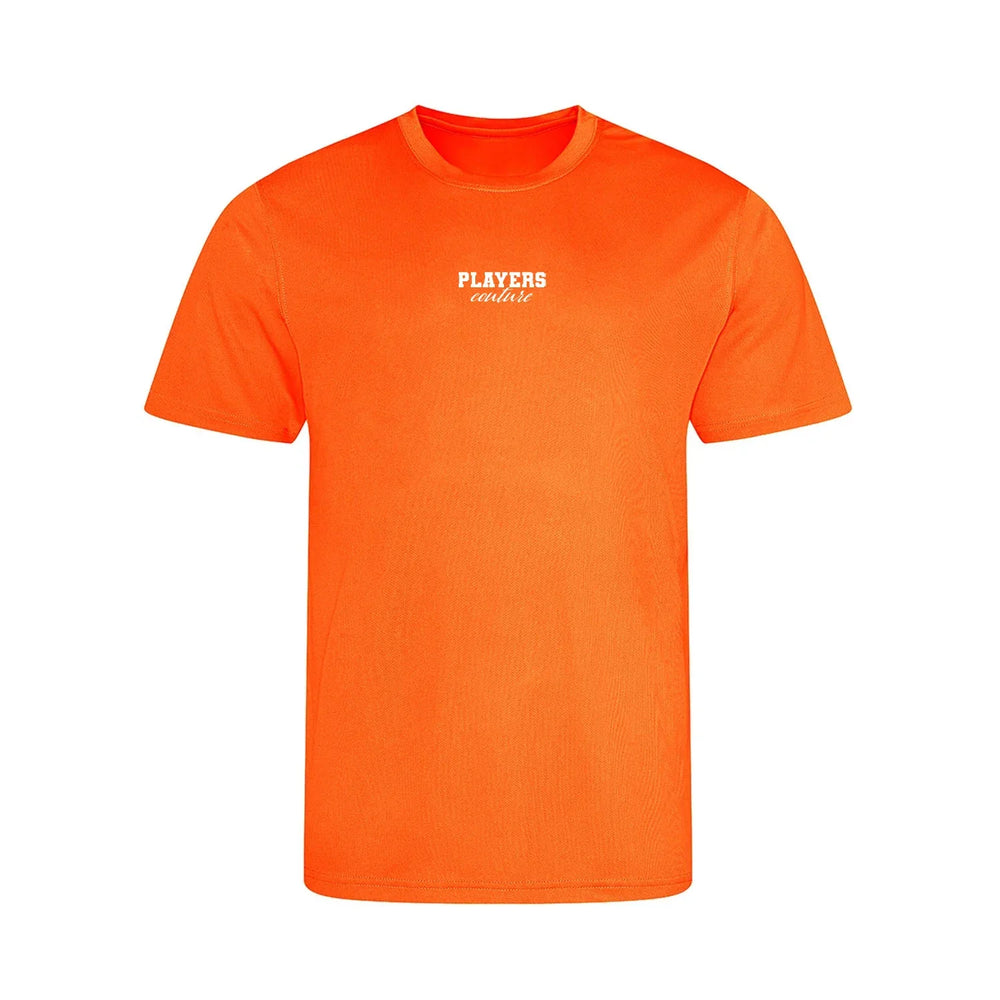 Essentials Collection t-shirt – orange kids' t-shirt with black Essentials Collection letters and Players Couture logo on