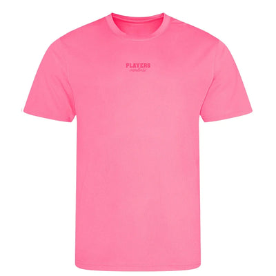 Essentials Collection t-shirt – pink men's t-shirt with black Essentials Collection letters and Players Couture logo on the