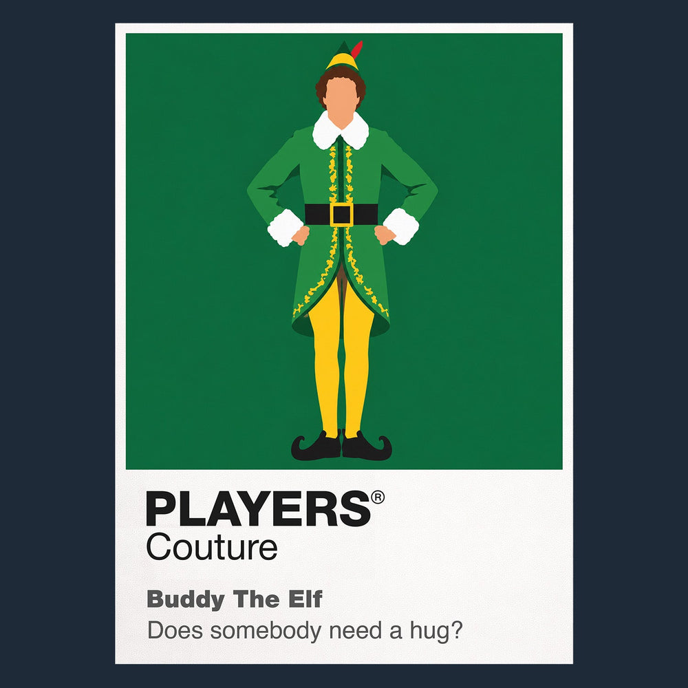 Elf Buddy's green North Pole outfit and wholehearted arrival in New York City Icon Frame artwork in navy