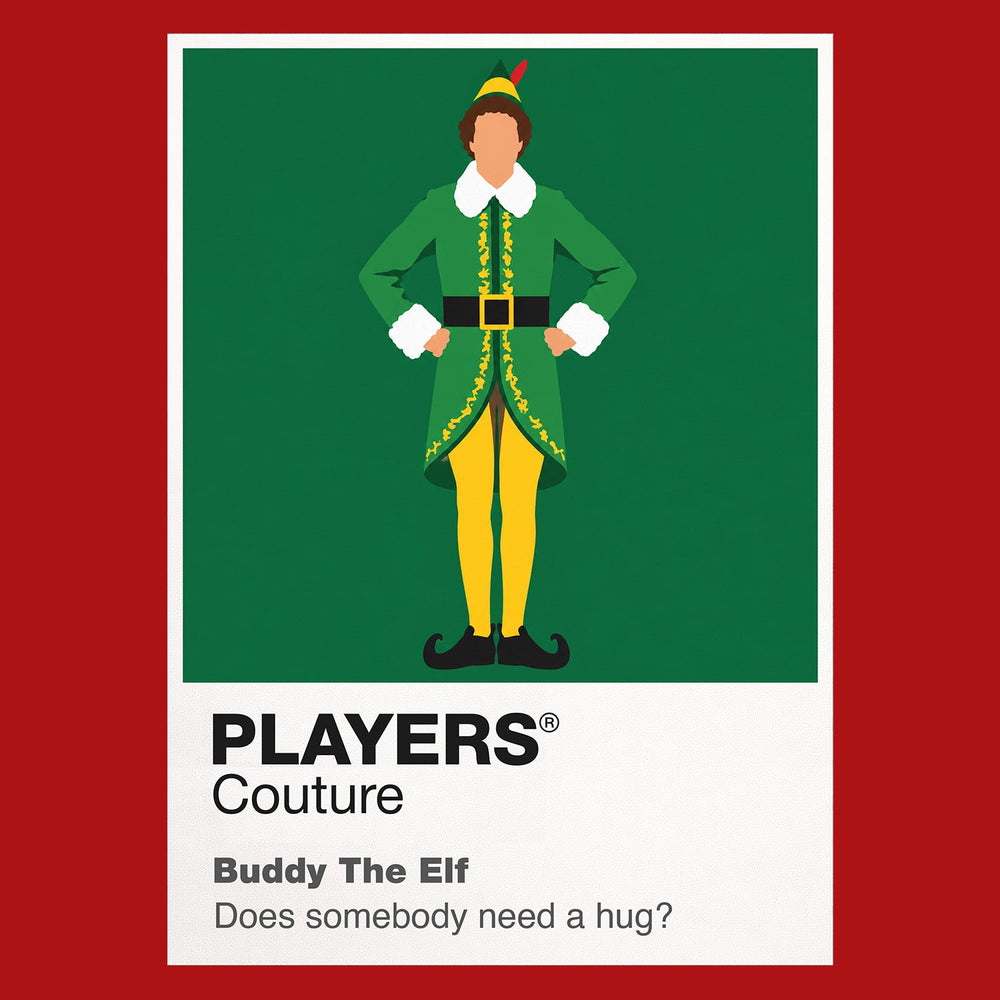 Elf Buddy's green North Pole outfit and wholehearted arrival in New York City Icon Frame artwork in red