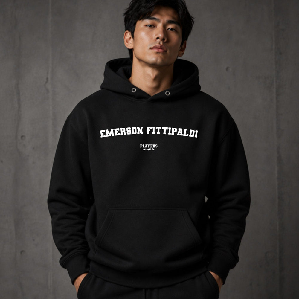 emerson-fittipaldi name-print hoodie - black