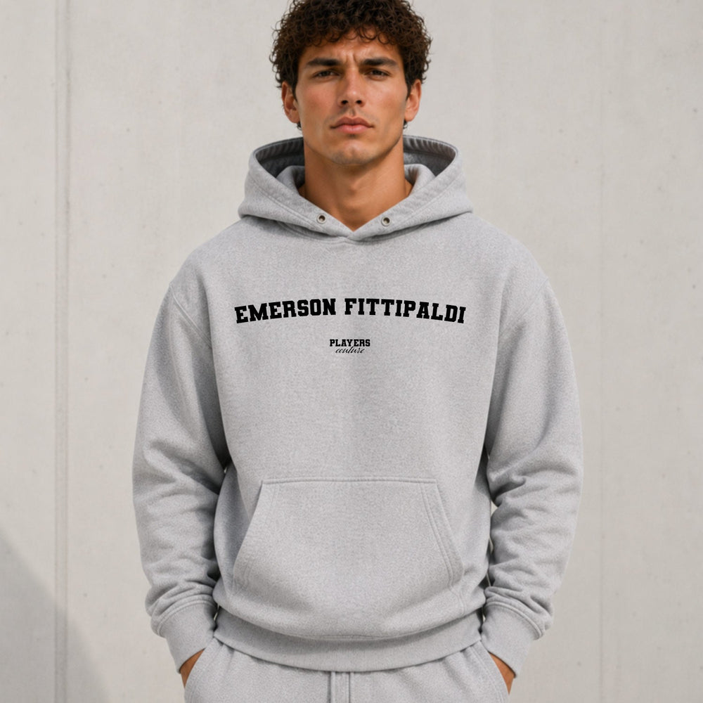 emerson-fittipaldi name-print hoodie - grey