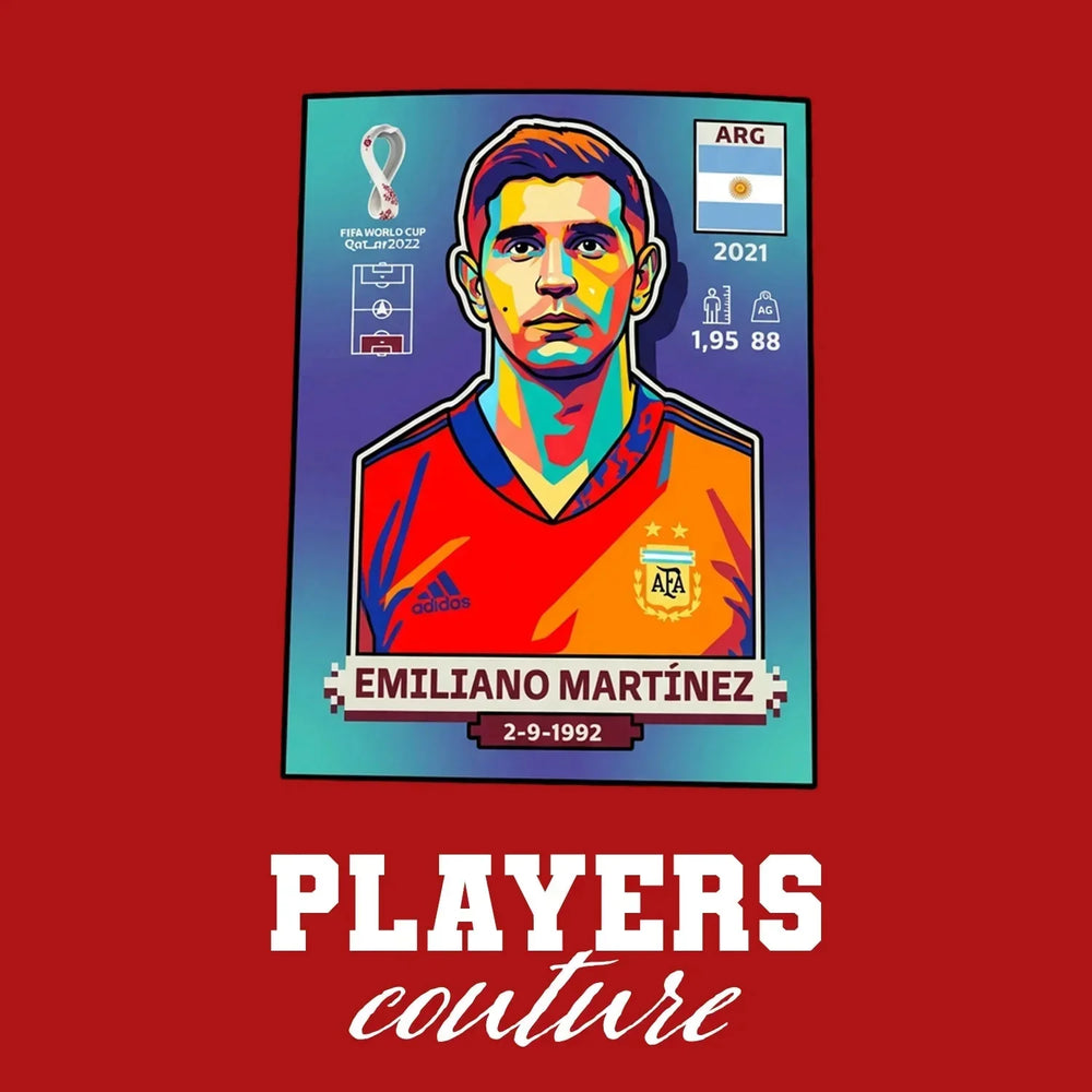Emiliano Martinez World Cup Sticker Kids T-Shirt – emiliano martinez red Players Couture design