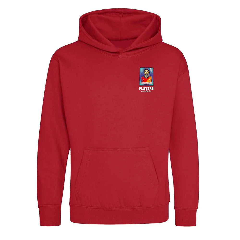 Emiliano Martinez World Cup Sticker Kids Hoodie – emiliano martinez sticker kids red hoodie Players Couture design