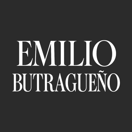 Emilio Butragueno Logo Men's Hoodie – black close-up detail shot of the Emilio Butragueno Players Couture logo design