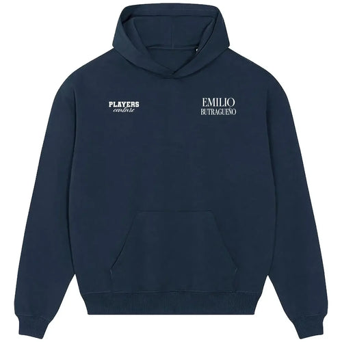 Emilio Butragueno hoodie – navy men's hoodie featuring the Emilio Butragueno Players Couture logo