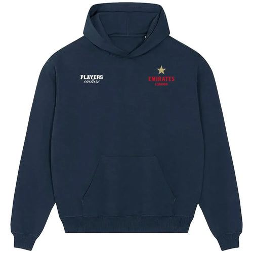 Emirates Stadium hoodie – navy men's hoodie featuring the Emirates Stadium Players Couture logo