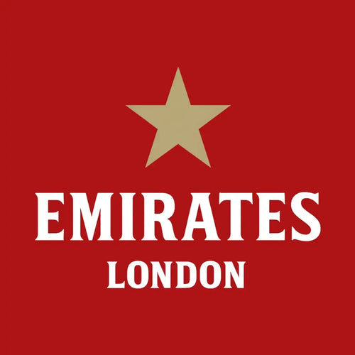 Emirates Stadium Logo Men's Hoodie – red close-up detail shot of the Emirates Stadium Players Couture logo design