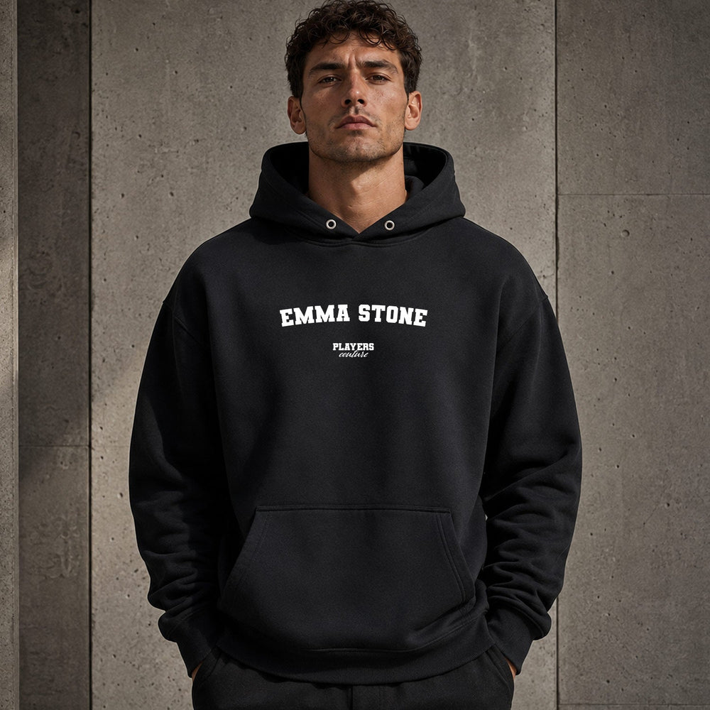 emma-stone name-print hoodie - black