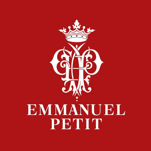 Emmanuel Petit Logo Men's Hoodie – red close-up detail shot of the Emmanuel Petit Players Couture logo design
