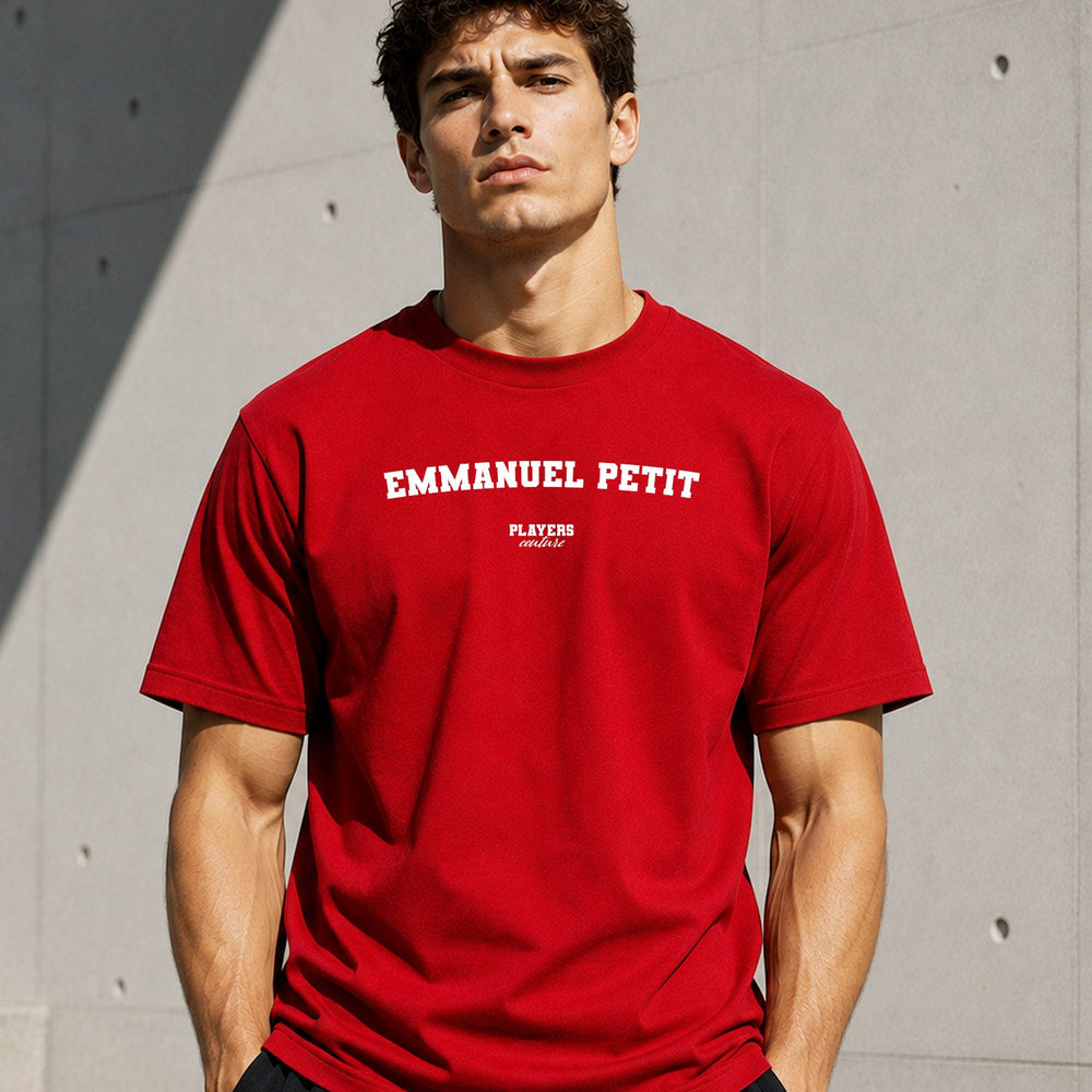 Emmanuel Petit Men's T-Shirt — lifestyle photo, Red t-shirt