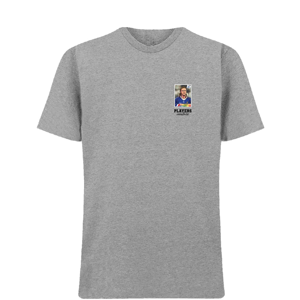 Emmanuel Petit World Cup t-shirt – grey men's t-shirt featuring the Emmanuel Petit World Cup Players Couture logo