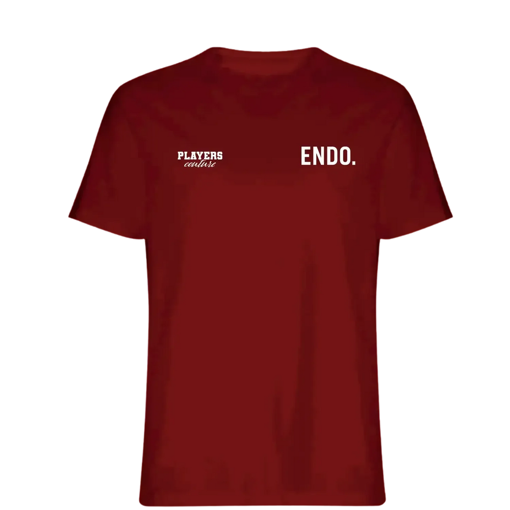 Endo t-shirt – red men's t-shirt featuring the Endo Players Couture logo