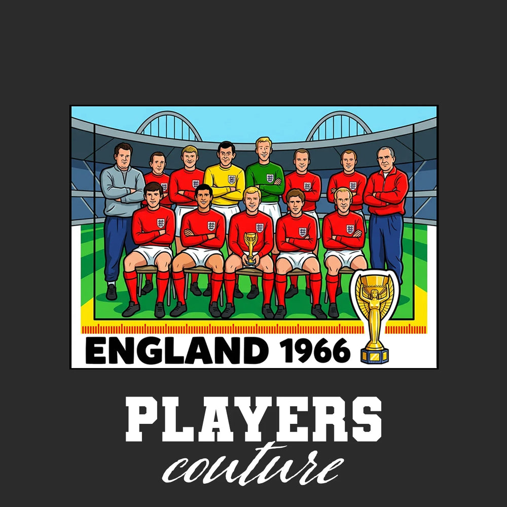 England 1966 Team World Cup Sticker Men's T-Shirt – black close-up detail shot of the England 1966 Team World Cup Players