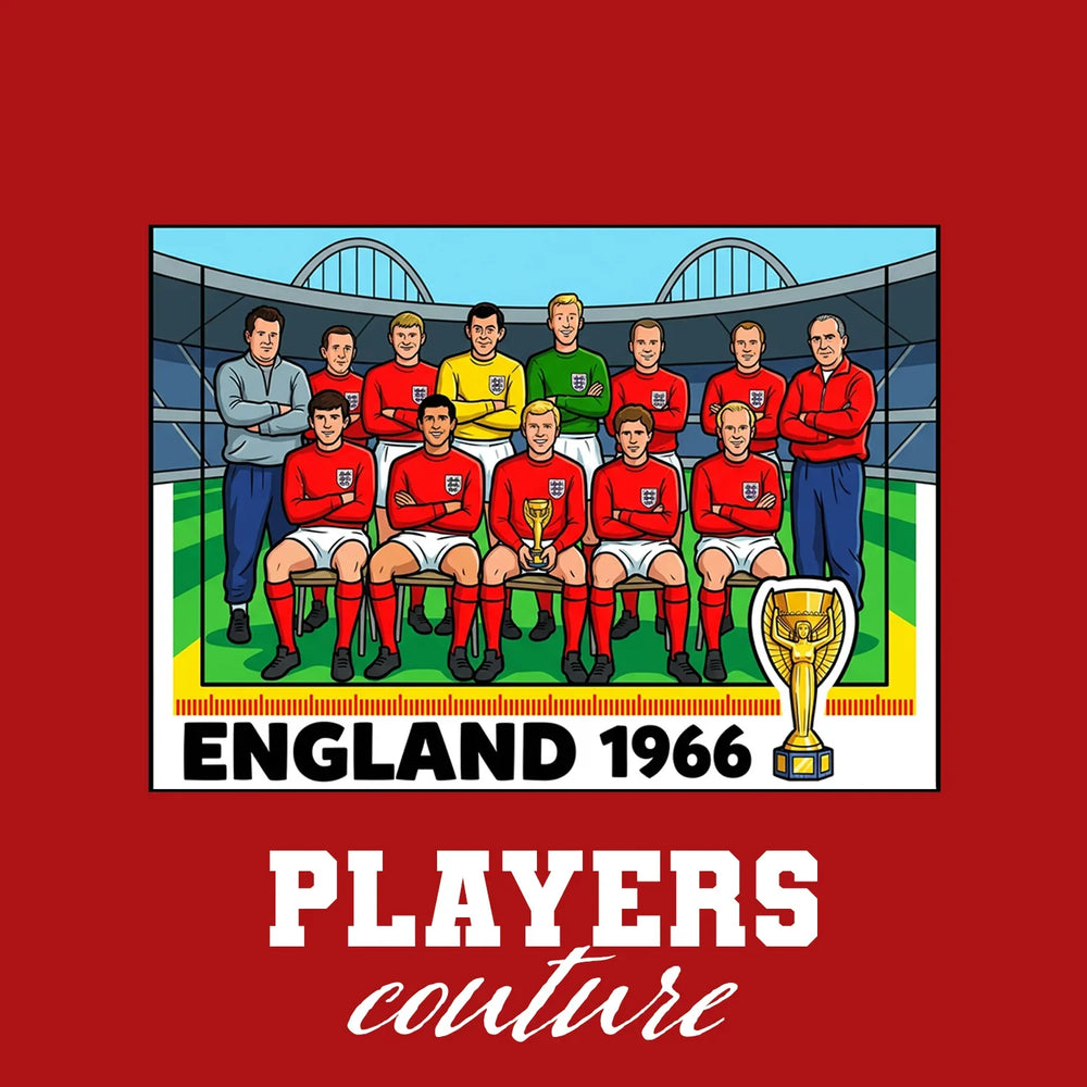 England 1966 Team World Cup Sticker Men's T-Shirt – red close-up detail shot of the England 1966 Team World Cup Players