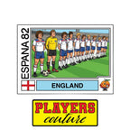 England 1982 Team World Cup Sticker Men's T-Shirt – close-up detail shot of the England 1982 Team World Cup Players Couture