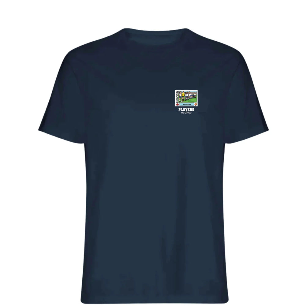 England 1982 Team World Cup t-shirt – navy men's t-shirt featuring the England 1982 Team World Cup Players Couture logo