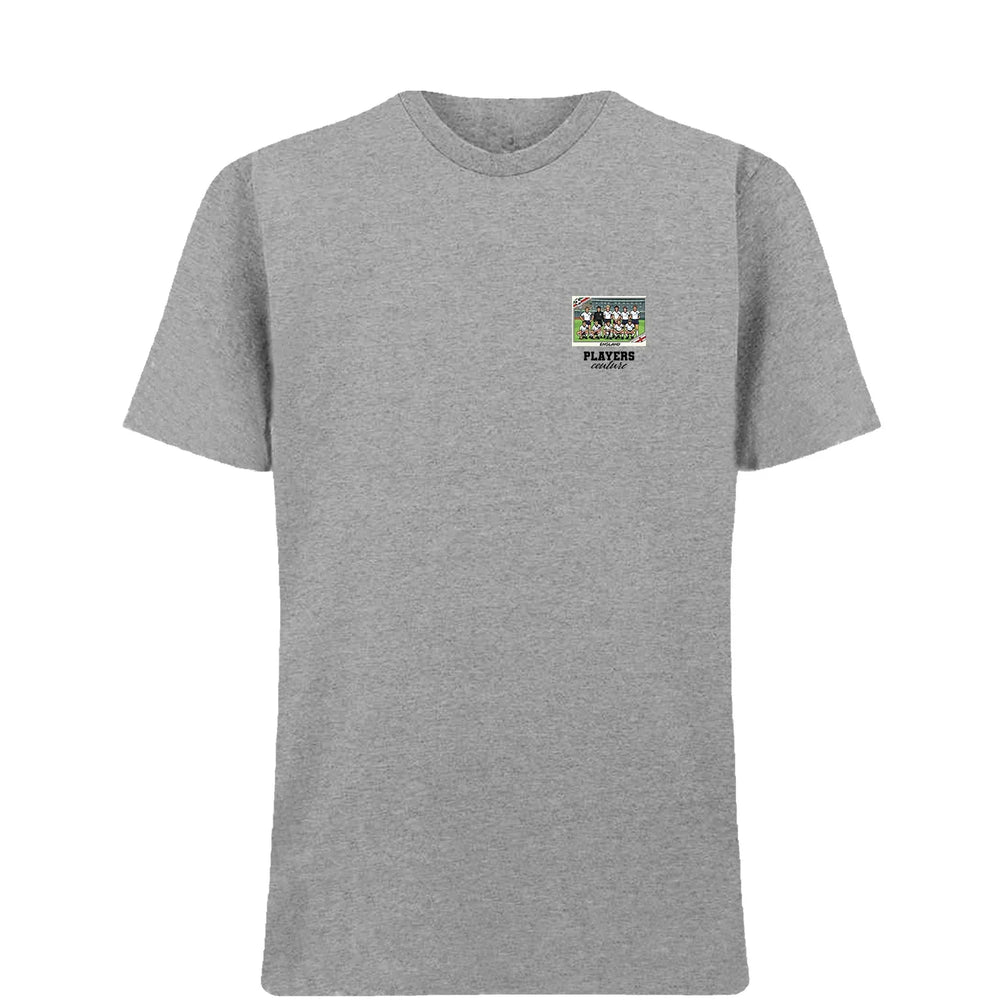 England 1986 Team World Cup t-shirt – grey men's t-shirt featuring the England 1986 Team World Cup Players Couture logo