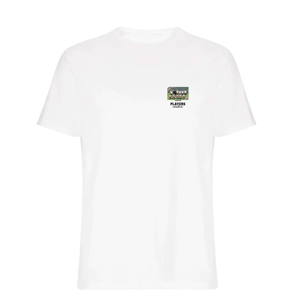 England 1986 Team World Cup t-shirt – white men's t-shirt featuring the England 1986 Team World Cup Players Couture logo