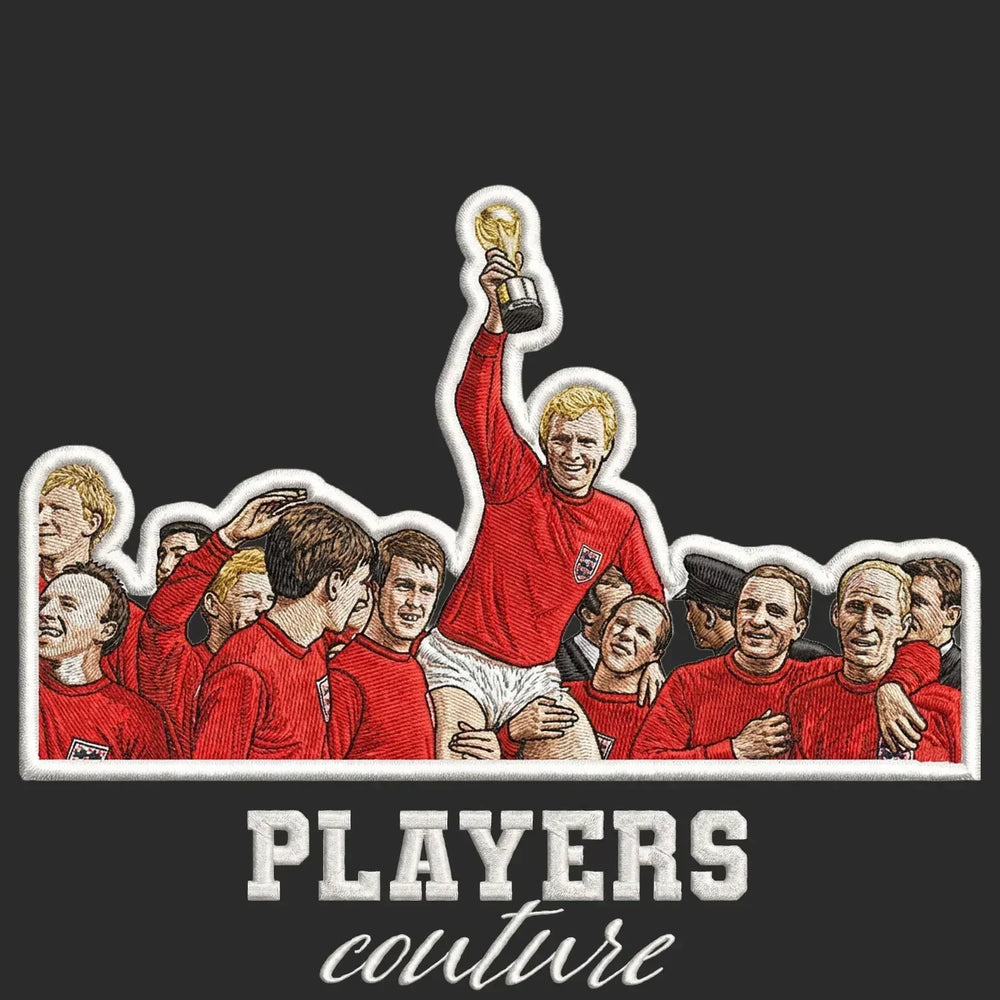 England 66 Badge Men's Hoodie – black close-up detail shot of the England 66 Players Couture logo design