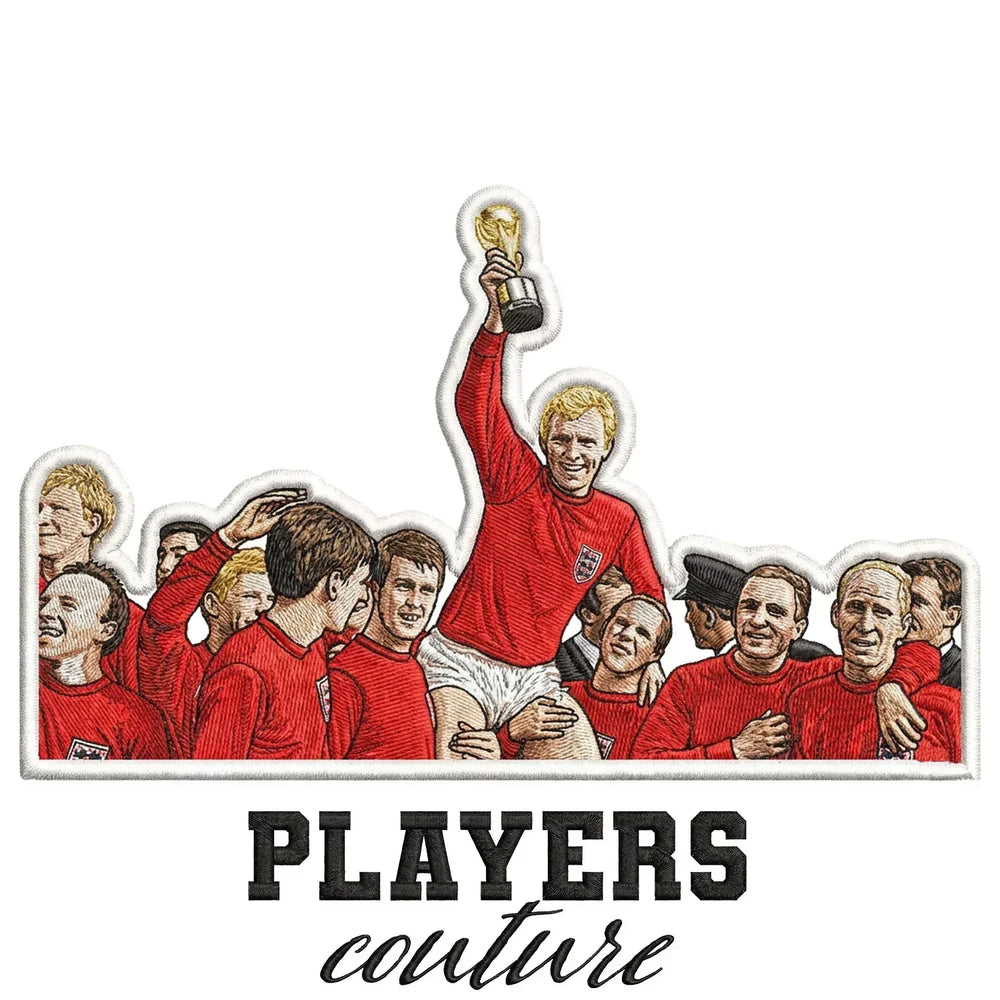 England 66 Badge Men's Hoodie – white close-up detail shot of the England 66 Players Couture logo design
