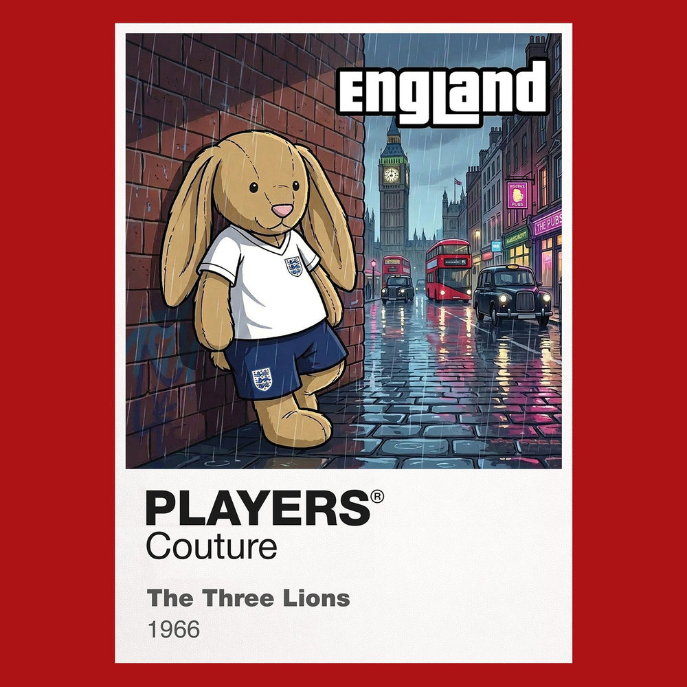 England Football Cool Bunny Men's T-Shirt – England football cool bunny artwork close-up on Red – Players Couture