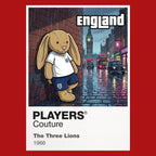 England Football Cool Bunny Kids T-Shirt – England football cool bunny artwork close-up on Red – Players Couture