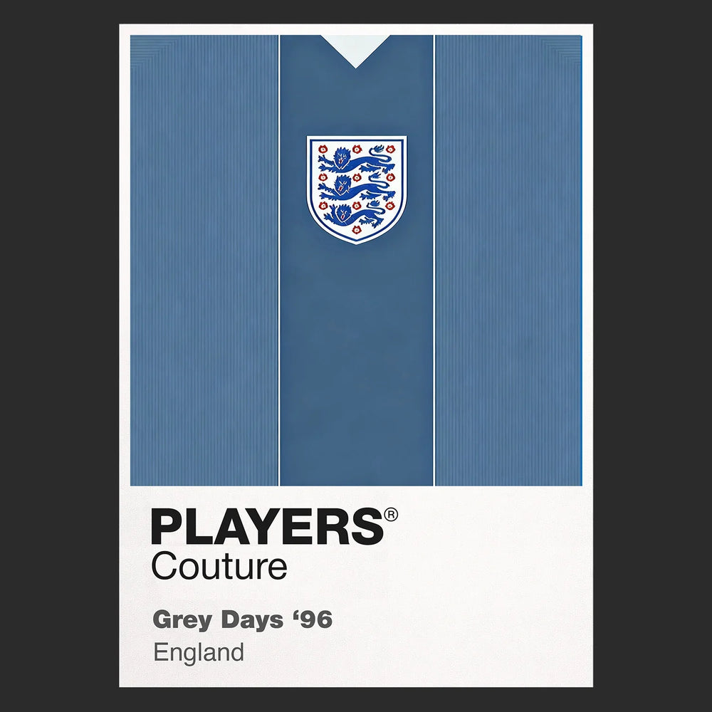 England 1996 Grey Classic Football Shirt Team Colours Frame Men's T-Shirt – black close-up detail shot of the England 1996