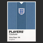 England 1996 Grey Classic Football Shirt Team Colours Frame Men's T-Shirt – black close-up detail shot of the England 1996