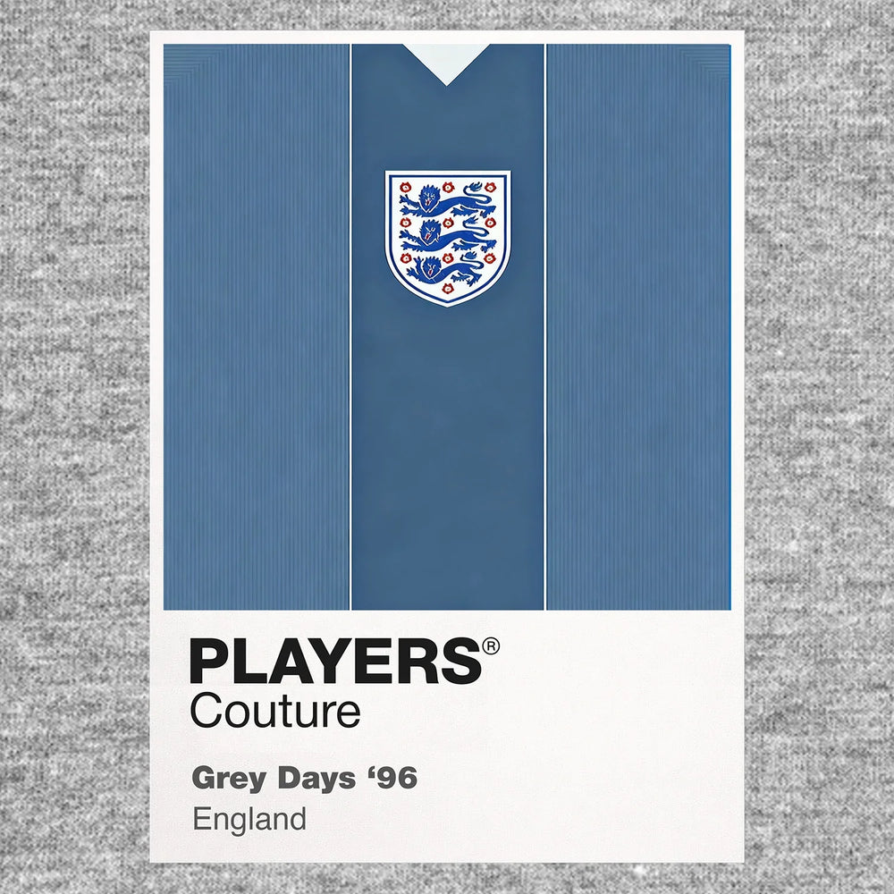 England 1996 Grey Classic Football Shirt Team Colours Frame Men's T-Shirt – grey close-up detail shot of the England 1996