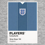 England 1996 Grey Classic Football Shirt Team Colours Frame Men's T-Shirt – grey close-up detail shot of the England 1996