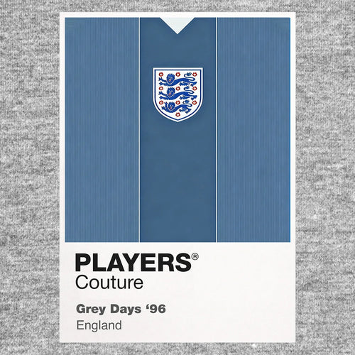 England 1996 Grey Classic Football Shirt Team Colours Frame Men's T-Shirt – grey close-up detail shot of the England 1996