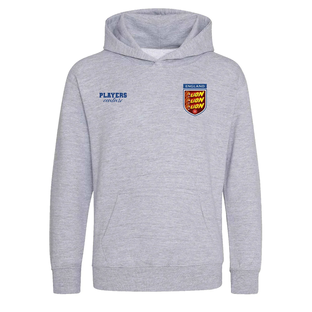 England Three Lions Bar hoodie – grey kids' hoodie featuring the England Three Lions Bar Players Couture logo