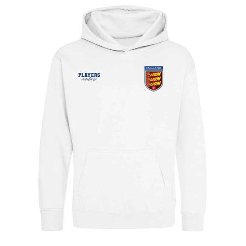 England Three Lions Bar hoodie – white kids' hoodie featuring the England Three Lions Bar Players Couture logo