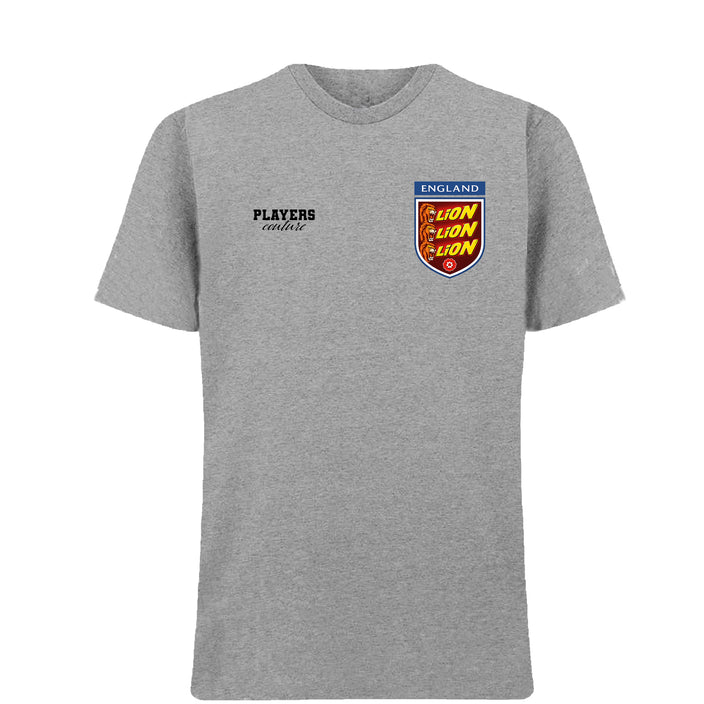 England Three Lions Bars Logo Players Couture Mens T-Shirt Gray