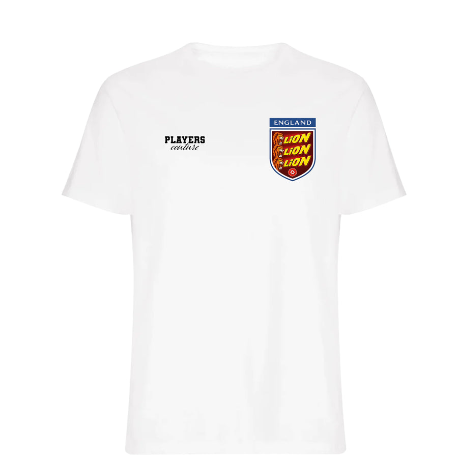 England Three Lions Bars Logo Players Couture Mens T-Shirt White