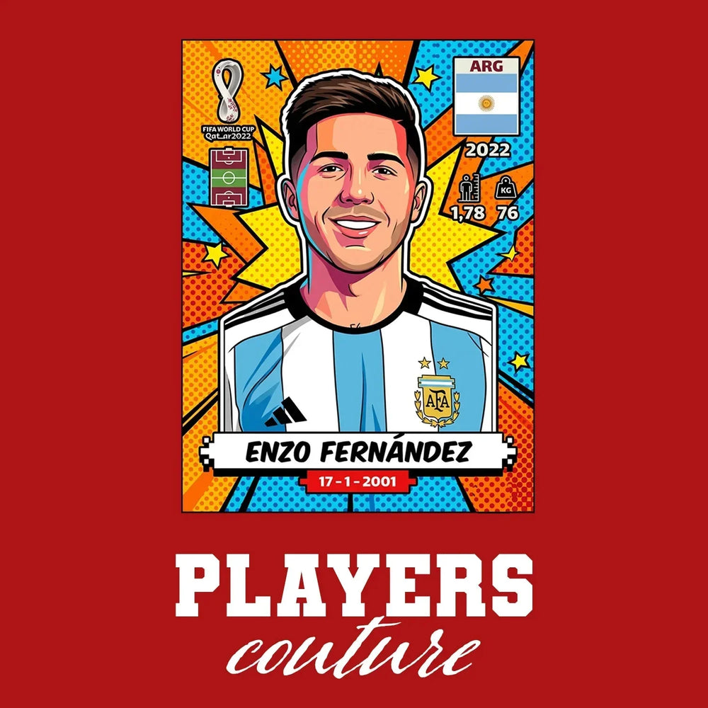 Enzo Fernandez World Cup Sticker Kids T-Shirt – enzo fernandez red Players Couture design