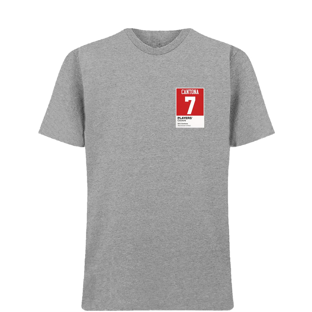 Eric Cantona 7 Football t-shirt – grey men's t-shirt featuring the Eric Cantona 7 Football Players Couture logo