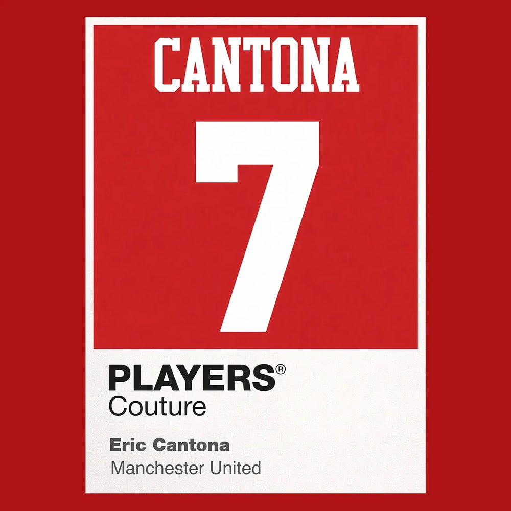 Eric Cantona 7 Football Shirt Frame Men's Hoodie – red close-up detail shot of the Eric Cantona 7 Football Players Couture